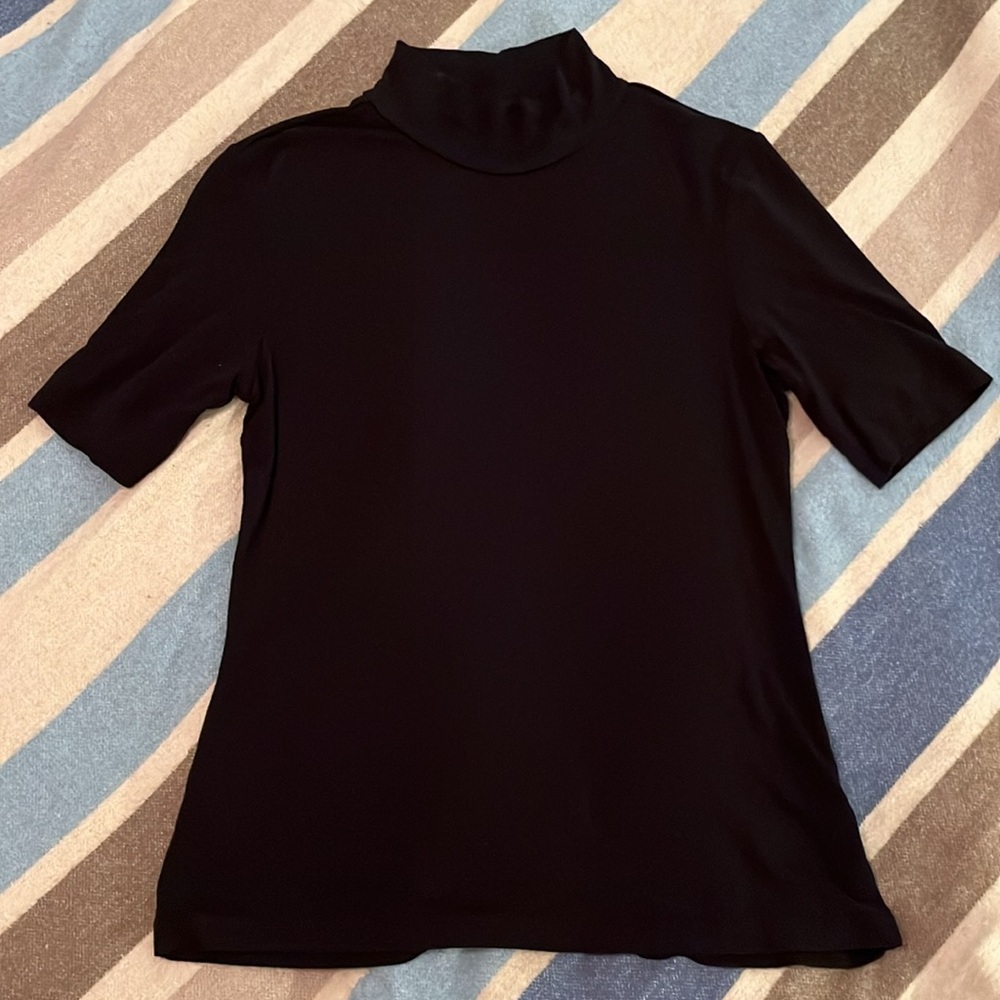 Tahari Black Stretch Mock Turtleneck short sleeve Top